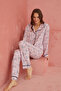 Multicolor Patterned Viscose Front Button Pajamas Set