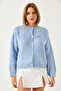 Women's Baby Blue Stone-Collared Knitted Cardigan 20246266 - 2