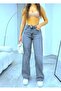Eliza Inner Slit Loose Leg Light Blue Snow Wash Super High Waist Jeans. - 3
