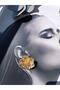 Flower Detailed Gold Hammered Pattern Steel Earrings - 2