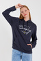 Süperlife Women's Hooded Regular Fit Handwritten Brooklyn Printed Thin Sweatshirt Spr23Swk361 - 5
