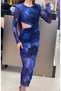 Special Design Cut Out Low-Cut Slit Blue Navy Blue Maxi Tulle Dress - 5