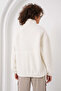Women's Ecru Cream Printed Zip-Up Faux Wool Lined Plush Jacket Hzl25W-Bd 151941 - 7