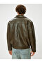 Cotton Blended Faux Leather Slim Fit Shirt Collar Jacket - 4