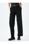 Belt Detailed Wide Leg Fabric Trousers with Pockets - 3