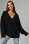 V-Neck Oversize Sweater with Sleeve-Skirt Fold Detail