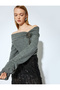 X Melis Ağazat - Soft Textured Off-The-Shoulder Knit Sweater with Long Sleeve Bow Detail