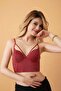 Women's Bralet Bustier with Support and Adjustable Straps, Low-Cut Micro Strapless, Glittery Burgundy Red - 5