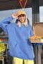 Blue Hooded Fleece-Lined Oversized Sweatshirt Mg1566 - 4