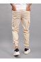 Men's Cargo Pocket Linen Trousers with Elastic Legs Beige - 2