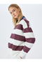Crew Neck Color Block Long Sleeve Raster Oversize Sweatshirt