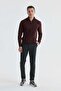 Burgundy Slim Fit Zippered Stand Collar Knitwear Sweater