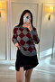 Diamond Patterned Sweater Gray/Claret Red - 2