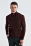 Burgundy Slim Fit Zippered Stand Collar Knitwear Sweater - 2