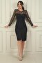 Women's Top Tulle Leaf Flock Printed Short Crepe Dress with Belt - 3