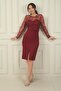 Women's Top Tulle Leaf Flock Printed Short Crepe Dress with Belt