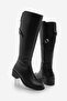 Women's Belt Accessory Side Zipper Heeled Boots Samole Black - 2