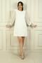 Women's Chiffon Sleeve Cuffs Rhinestone Lined Crepe Short Dress - 3