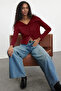 Bordo Crop Devrik Yaka Triko Hırka TWOAW24HI00284
