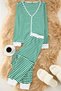 Green Striped Cuff and Piping Detail Tshirt- Jogger Knitted Pajama Set Thmaw24Pt00141