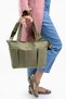 Women's Khaki Green Canvas Fabric 3 Front Eyelets Zipper Closure Column Strap Handbag & Shoulder Bag