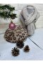 Mink Color Leopard Pattern Plush French Painter Beret and Knitwear Scarf Set - New Year's Christmas Gift - 3