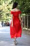 Women's Madonna Collar Gipeli Red Summer Long Dress 12A-5072 - 5
