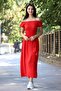 Women's Madonna Collar Gipeli Red Summer Long Dress 12A-5072 - 4