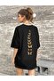 Women's Black Back Detail Butterfly Printed Oversize T-shirt - 2