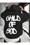 Men's Black Child of God Printed 3 Thread Hooded Hoodie Sweatshirt