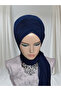Light Navy Blue Sevda Shawl Ready Veil Ready Turban Evening Dress Shawl - 4