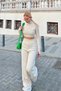 Women's Half Fisherman Knitted Crop Sweater Trousers Knitwear Top and Bottom Set - 4