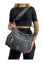 Women's Waterproof Gray Crinkle Fabric Gray Shoulder and Crossbody Bag with 6 Zippered Compartments