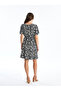 Blue Crew Neck Patterned Short Sleeve Dress - 4