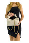 Women's Soft Cream Leather Knot Detailed Handle Chain Strap Mini Hand Shoulder Baguette Bag