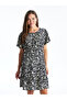Blue Crew Neck Patterned Short Sleeve Dress - 2