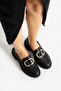 Women's Black Skin Thin Stone Detailed Loafer - 2