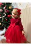 Girl's Dress with Velvet Puffy Skirt Red - 3