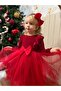 Girl's Dress with Velvet Puffy Skirt Red - 4