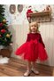 Girl's Dress with Velvet Puffy Skirt Red - 6