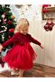 Girl's Dress with Velvet Puffy Skirt Red - 5