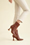 Seductive Zippered Tan Matte 8 cm Women's Boots & Bootie, High Heels - 8