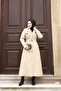 Seasonal Premium Double-Breasted Collar Lined Long Women's Hijab Trench Coat Cream - 5