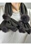 40X10 cm Women's Scarf Shawl with Fur Pompom Brown