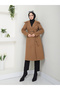 Women's Shawl Collar Buttoned Belted Cashmere Coat - 7