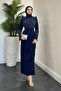 Anatolia Stone Crepe Evening Dress Navy Blue - 3