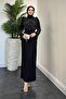 Black Crepe Evening Dress - Anatolia Stone Detail - 5