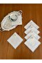 6 Pieces Linen Silver Color Square Cocktail Presentation Napkins with Orchids - 2