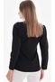 Black V-Neck Blouse with Patches Stretch Fabric Crepe - 7