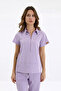 Single Top Side Pocket Hidden Zipper Polo Collar Doctor/Nurse Surgical Uniform Lilac |   Brlmedi̇ni̇lla - 5